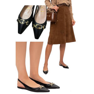 Gucci Zumi GG Logo Black Leather Pointed Toe Slingback Ballet Flats Size 37